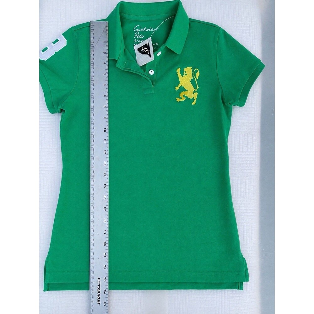 Giordano Polo Women’s L Green Slim Fit Golf Shirt Lion Logo NWT